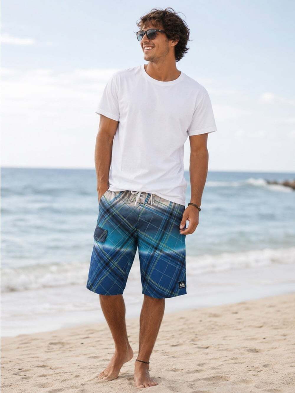 Quicksilver Men's Blue Striped Pocket Hybrid Board Shorts Swimwear Size …
